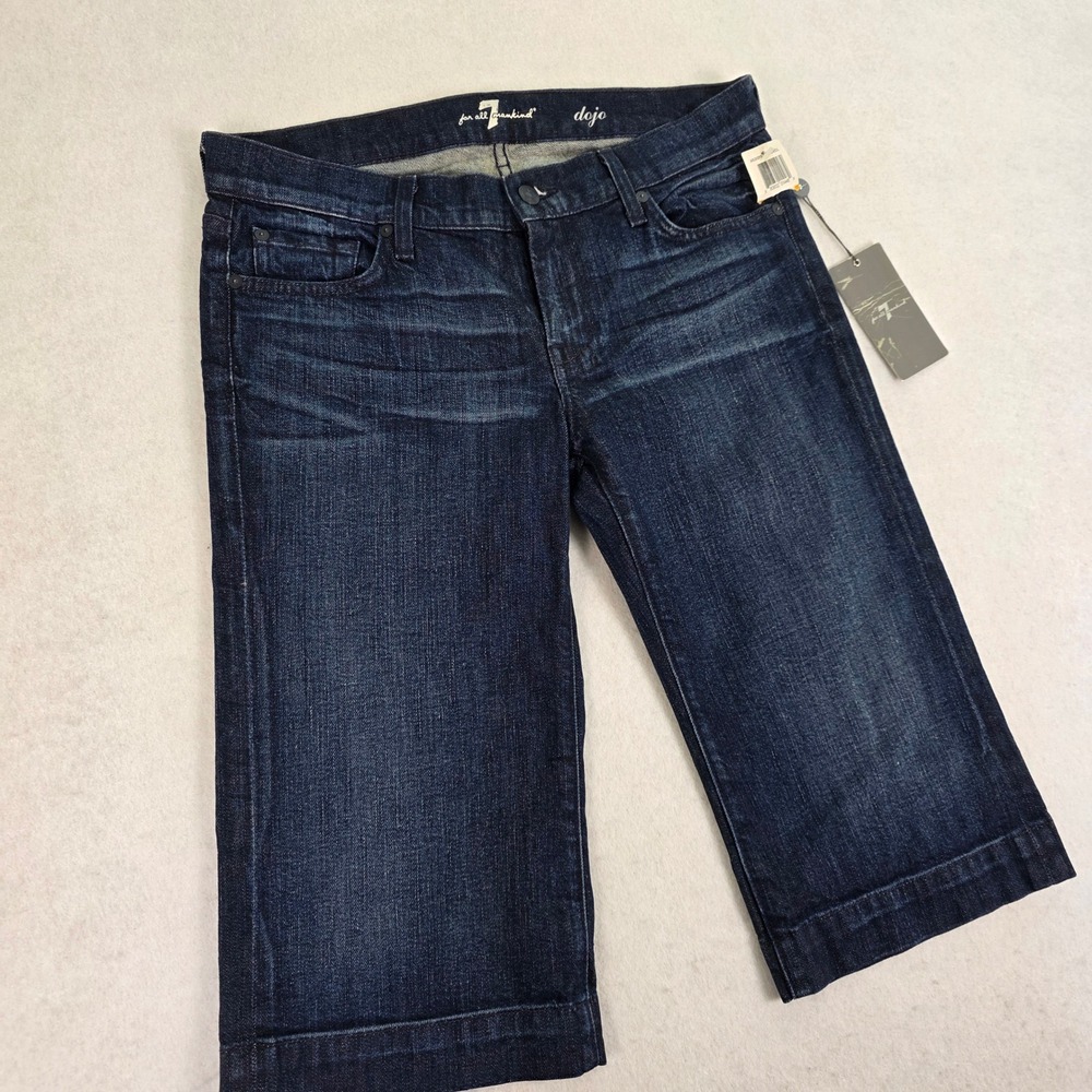 7 For All Mankind Dojo Shorts Womens 29 Dark Blue Denim Mid Rise NWT DVCL